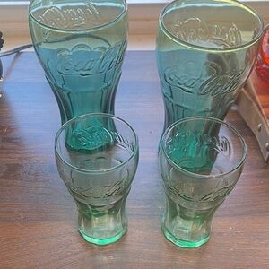 4 Coca Cola Teal Glass Collection